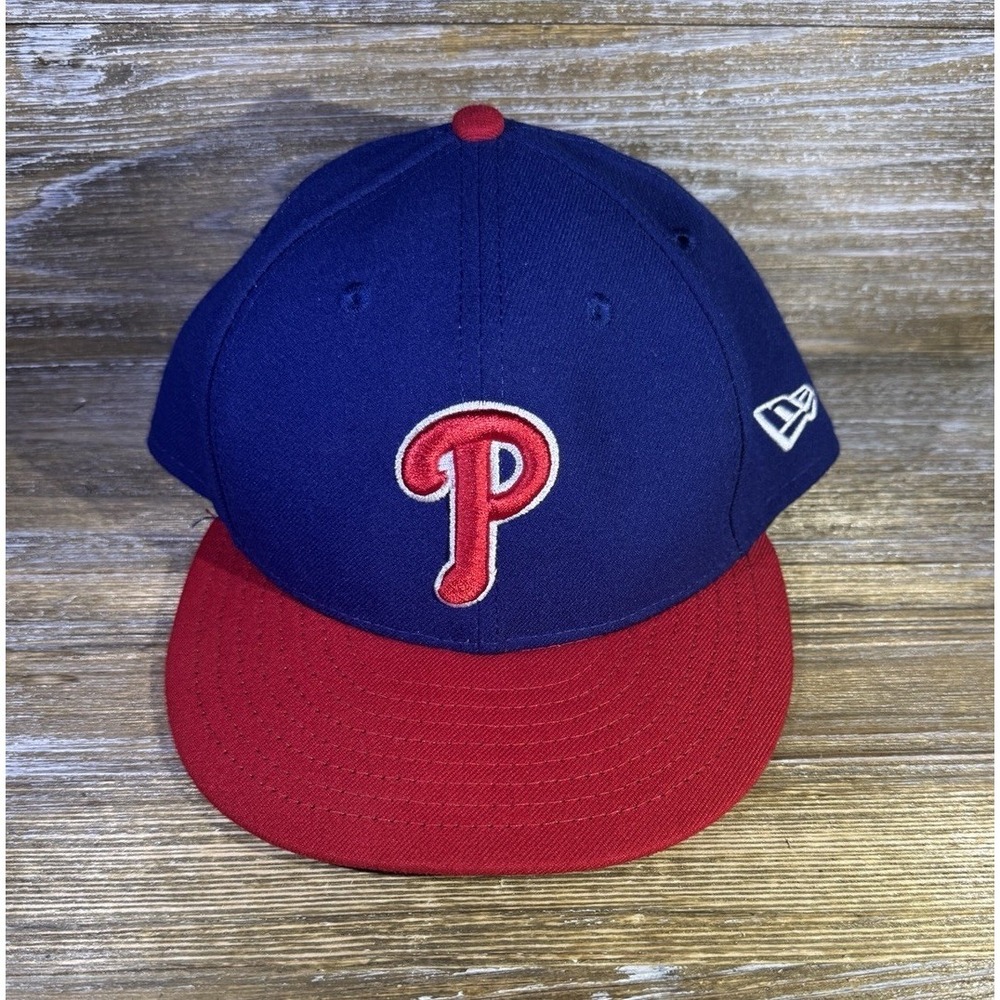 Philadelphia Phillies Hat New Era 59Fifty Cap Blue Red Fitted Size 7 1/2